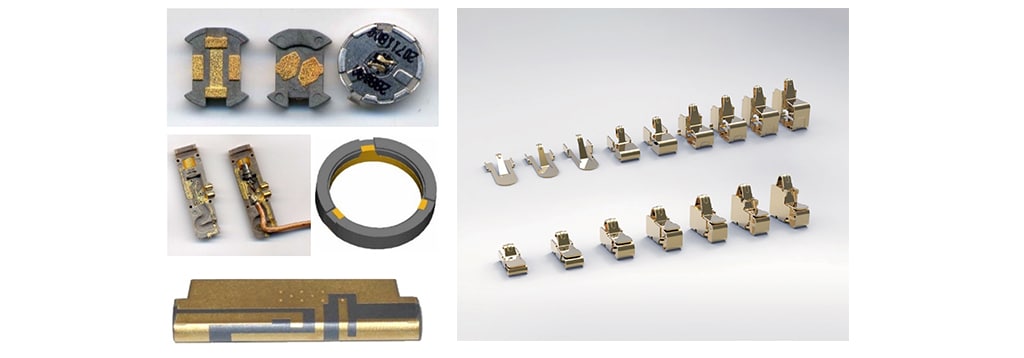 Beispiele für die Laserdirektstrukturierung auf verschiedenen Geräten. Federfingerkontakte können zur Erdung, Antennenspeisung und EMV-Abschirmung genutzt werden.