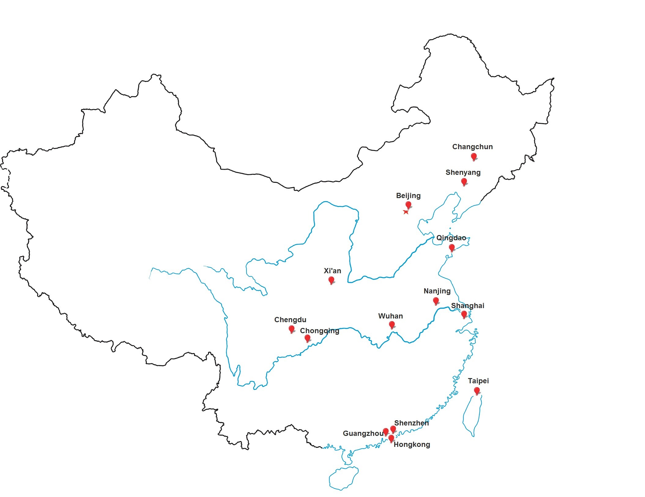 Locations of TE Connectivity offices across China