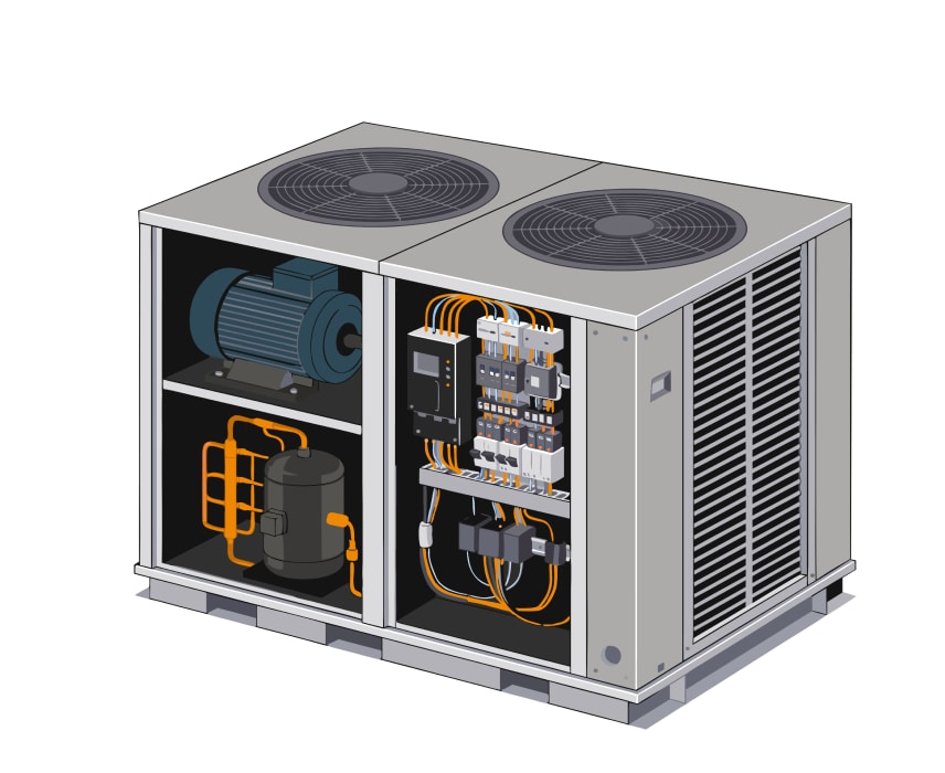 Cutaway of a commercial rooftop HVAC unit