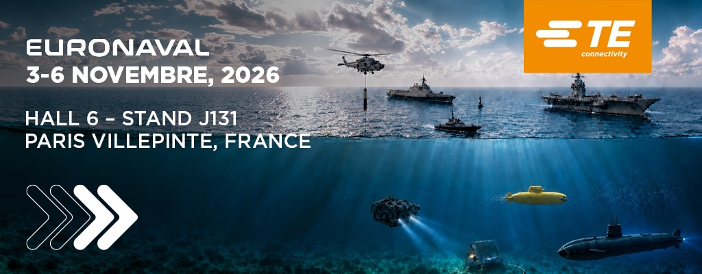 poster du salon Euronaval 2026 à Paris Villepinte du 3 au 6 novembre 2026 présentant les secteurs d'activités de TE