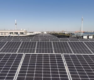 Rooftop solar panels on TE's Qingdao, China facility.