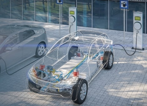 Electric vehicle driving on road