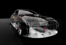 Transparent car render on black background