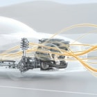 Transparent car showing power flowing through the powertrain