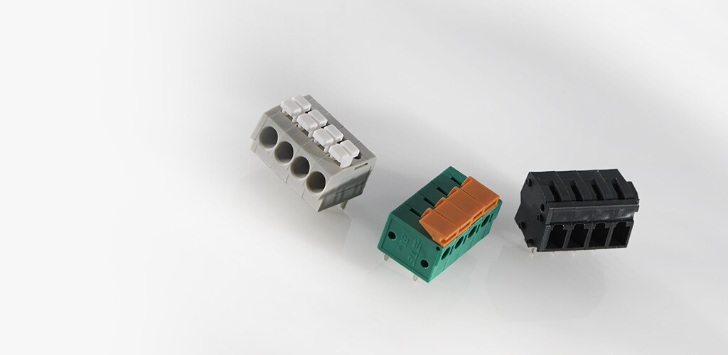 MODULAR SCREWLESS TERMINAL BLOCKS, 2.5/2.54/3.5/3.81MM PITCH, 1 PIECE PCB