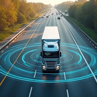 Smart trucks sends signals to other vehicles and architectures on the road.