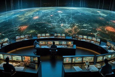 Data engineers in a data center.