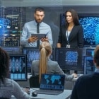 IT engineers in the control room of a data center run generative AI systems.