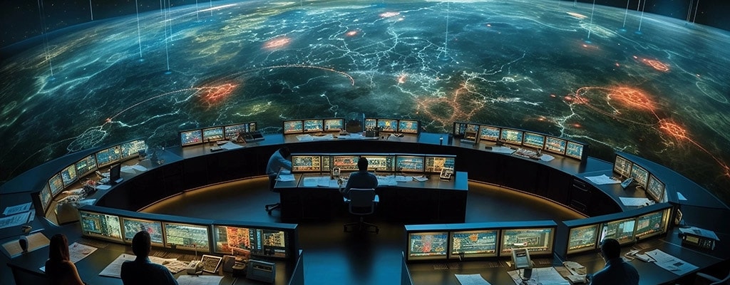 IT engineers in the control room of a data center run generative AI systems.