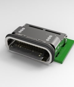 USB Typ-C-Stecker auf einem Designboard.