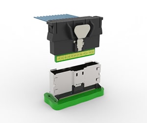 Sliver right angle plug and vertical receptacle