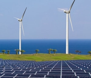 Engineer working on an offshore wind farm.