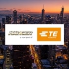 Logo von TE Connectivity mit Harger-Ankündigung.