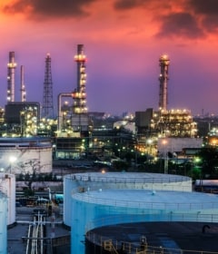 oil refinery by night