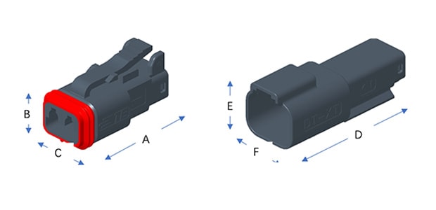 Dimensiones de la serie DEUTSCH DT-XT