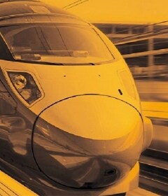 High-speed train in a train station.