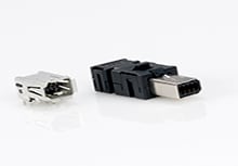 Two mini I/O connectors against a white background