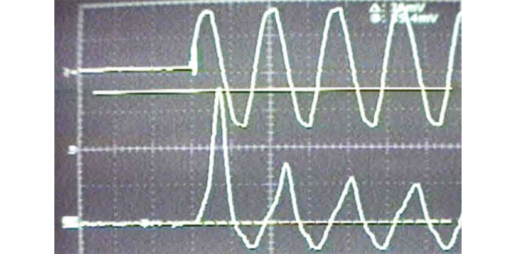 Exemple 1. Moteur de ventilateur à inducteur de 1/10 CV sous tension à 0° sur la forme d’onde de la tension. 