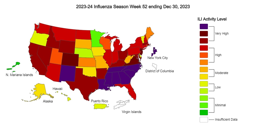 CDC Percent of Tests Positive for Respiratory Viruses Map